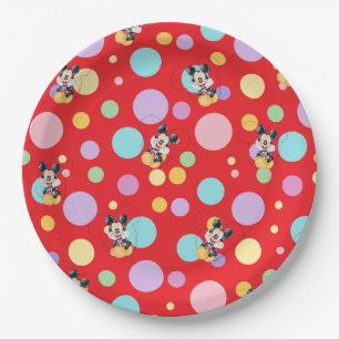 Assiettes En Carton Fête de naissance bébé Mickey Mouse pois rouges