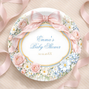 Assiettes En Carton Fête de naissance de bébé fille Coquette Bow Garde