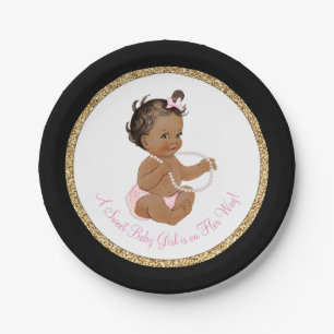 Assiettes En Carton Fête de naissance de bébé fille ethnique Black Pin