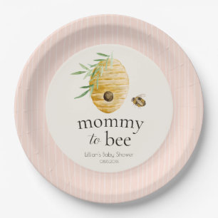 Assiettes En Carton Fête de naissance de bébé fille rose rayé Maman Be