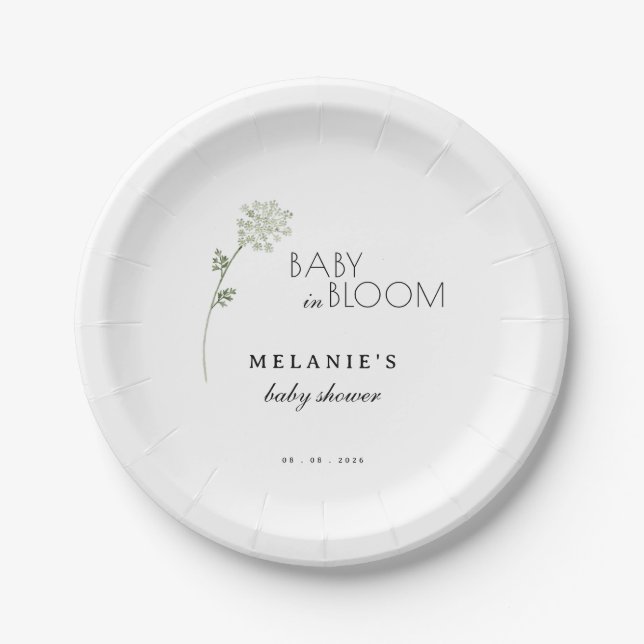 Assiettes En Carton Fête de naissance de bébé fleuri (Devant)