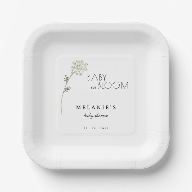 Assiettes En Carton Fête de naissance de bébé fleuri (Recto)