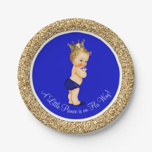 Assiettes En Carton Fête de naissance de bébé prince bleu royal