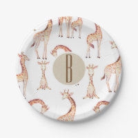Fête de Naissance de Bébé Tan Girafes Monogramme L