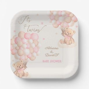 Assiettes En Carton Fête de naissance de jumelles filles ours rose bal