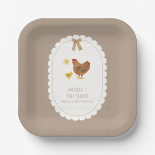 Assiettes En Carton Fête de naissance de poussin de cottagecore marron
