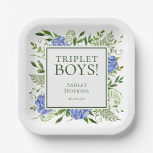 Assiettes En Carton Fête de naissance des triplés garçons Hydrangeas b
