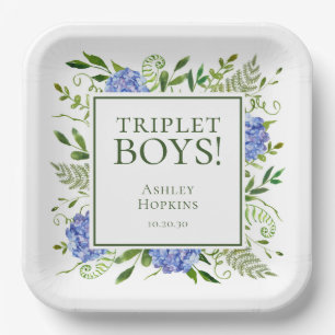 Assiettes En Carton Fête de naissance des triplés garçons Hydrangeas b