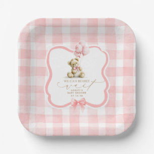 Assiettes En Carton Fête de naissance fille ourson gingham rose