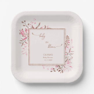Assiettes En Carton Fête de naissance Fleur sauvage rose 'Bébé en fleu