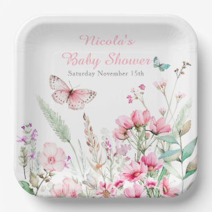 Assiettes En Carton Fête de naissance florale Papillon Rose de Printem