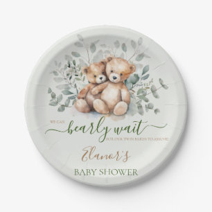 Assiettes En Carton Fête de naissance jumeaux Bohème Ours en peluche p