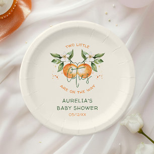 Assiettes En Carton Fête de naissance jumeaux Deux Petits Amour Orange