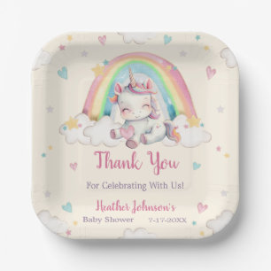 Assiettes En Carton Fête de Naissance Licorne Arc-en-Ciel Pastel