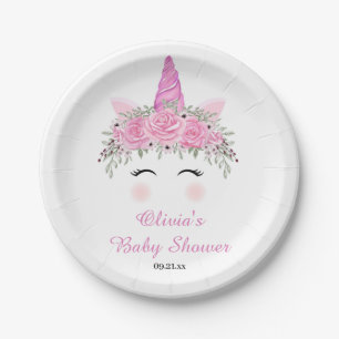 Assiettes En Carton Fête de Naissance Licorne Fille Mignonne avec Nom