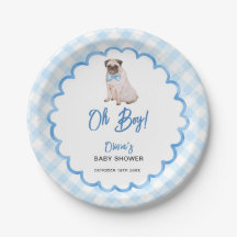 Fête de naissance Oh Boy à carreaux bleus Chien