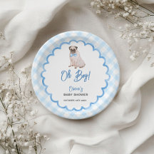 Fête de naissance Oh Boy à carreaux bleus Chien