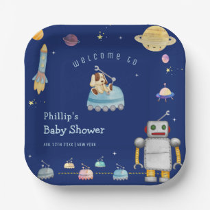 Assiettes En Carton Fête de naissance Robot Garçon Espace Extérieur Jo