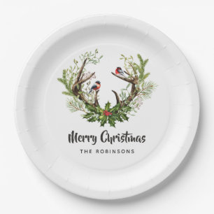 Assiettes En Carton Fête de Noël aux rennes rustiques à l'aquarelle