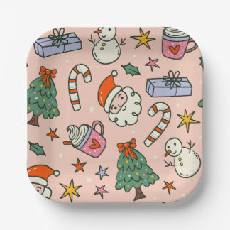 Assiettes En Carton Fête de Noël avec le Père Noël