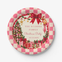 Fête de Noël avec noeud en vichy rose vintage