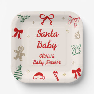 Assiettes En Carton Fête de Noël Bébé Santa Baby Shower Dessinée à la