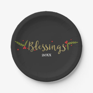 Assiettes En Carton Fête de Noël Blessings Black Gold & Red