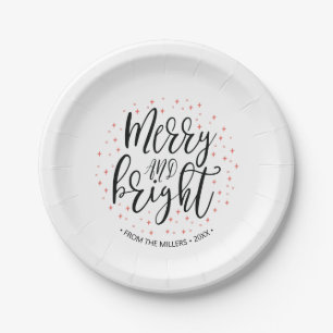Assiettes En Carton Fête de Noël corail joyeuse et lumineuse