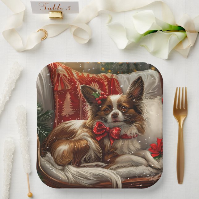 Assiettes En Carton Fête de Noël de chien de Papillon (Mariage)