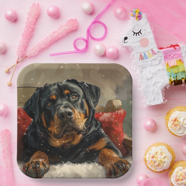 Assiettes En Carton Fête de Noël de chien Rottweiler (Fête)