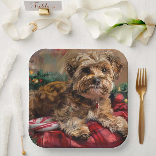 Assiettes En Carton Fête de Noël de Chien Yorkipoo (Mariage)