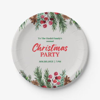 Assiettes En Carton Fête de Noël de famille en photo vintage verte et