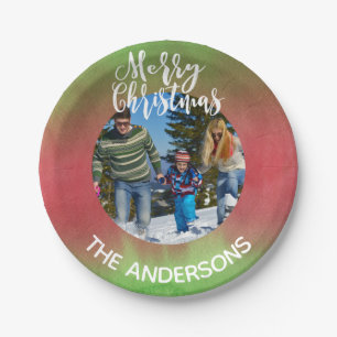 Assiettes En Carton Fête de Noël de la photo rouge et verte