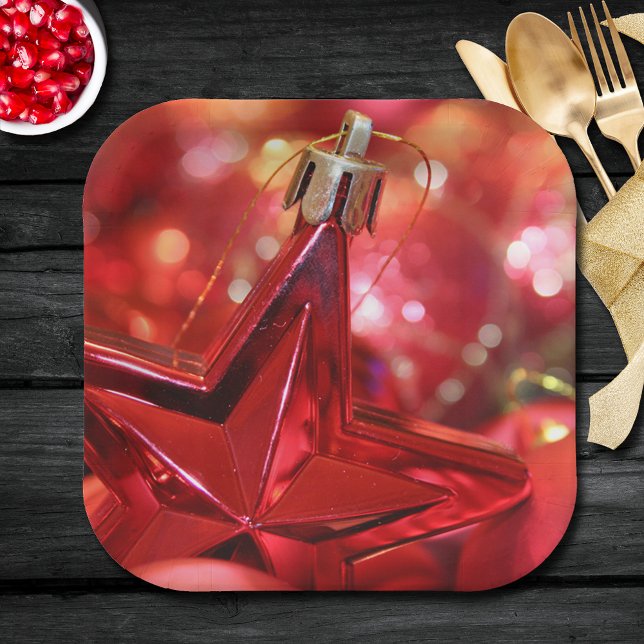 Assiettes En Carton Fête de Noël de l'ornement de l'étoile (Order in sets of 8 plates - choose small 7" or large 9" (matching napkins in our collection.))