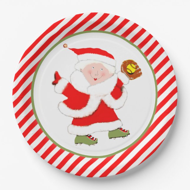Assiettes En Carton Fête de Noël de softball (Devant)