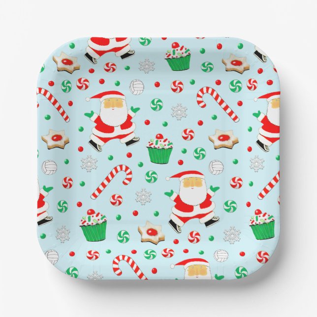 Assiettes En Carton Fête de Noël de volley-ball créative (Recto)