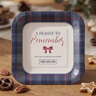 Assiettes En Carton Fête de Noël d'entreprise à carreaux bleus marine