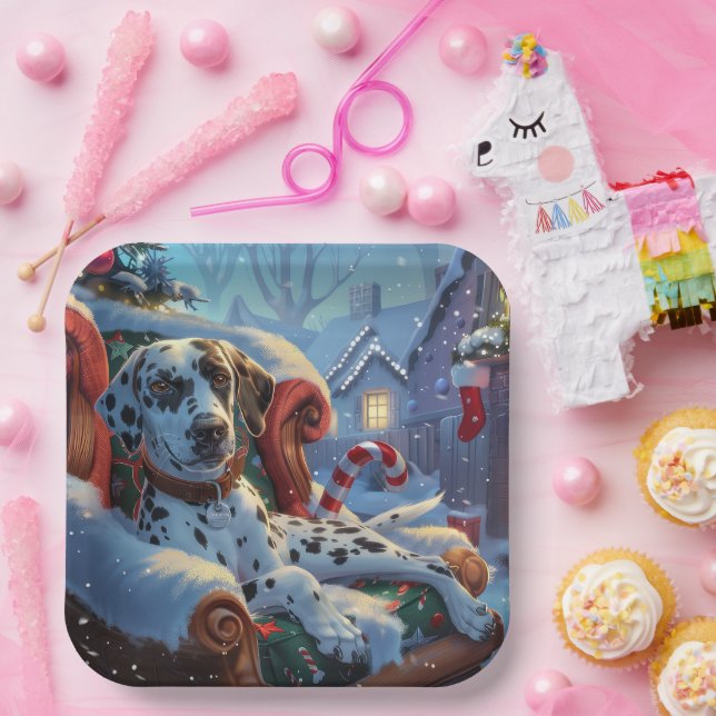 Assiettes En Carton Fête de Noël des Chiens de Dalmatie (Fête)