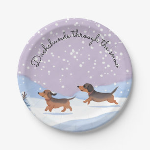 Assiettes En Carton Fête de Noël des chiens saucisses Doxie neige Dach