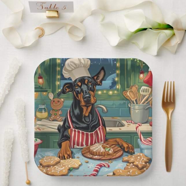 Assiettes En Carton Fête de Noël Doberman Pinscher (Mariage)