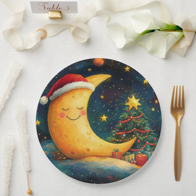 Assiettes En Carton Fête de Noël drôle Lune Galaxy (Mariage)