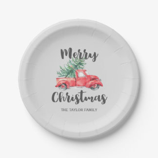 Assiettes En Carton Fête de Noël du Camion Rouge et Arbre