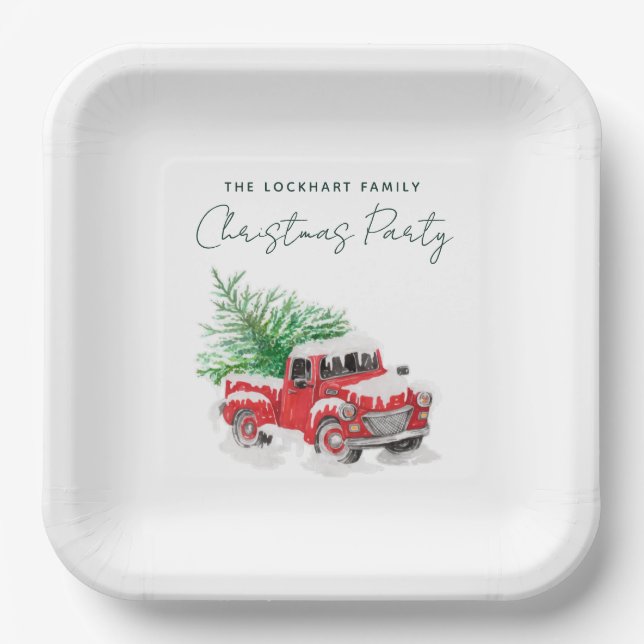 Assiettes En Carton Fête de Noël du camion rouge moderne (Recto)