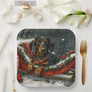 Assiettes En Carton Fête de Noël du chien Dachshund