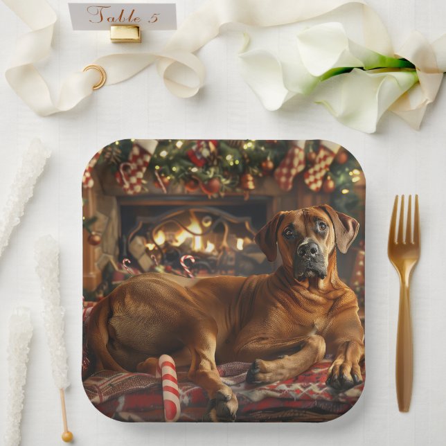 Assiettes En Carton Fête de Noël du chien de Rhodesian Ridgeback (Mariage)