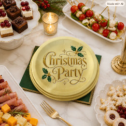 Assiettes En Carton Fête de Noël en Or Luxueux Élégant Décor de Houx