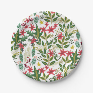 Assiettes En Carton Fête de Noël Fantaisie Floral Baies Soirée