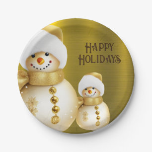 Assiettes En Carton Fête de Noël Golden Snowman