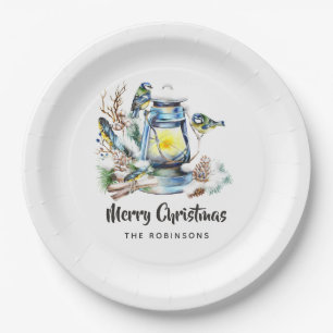 Assiettes En Carton Fête de Noël Lanterne à l'aquarelle