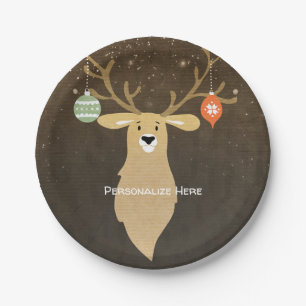 Assiettes En Carton Fête de Noël Moderne Rustique Cerf d'Hiver